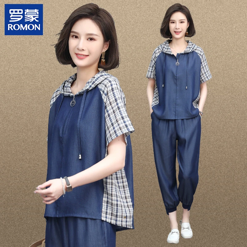 妈妈装夏季时尚牛仔两件套2025新款中年减龄高贵上衣中老年女套装