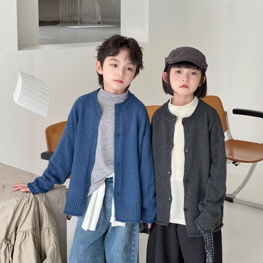 秋装秋季新款韩版设计款时尚儿童针织开衫男女童慵懒风毛衣外套潮
