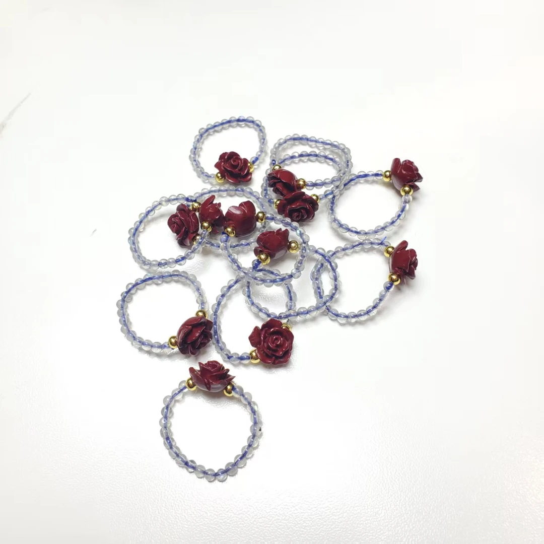 含辰砂工艺品A0139【赵小姐】时尚百搭朱砂小花戒指多样式发其一