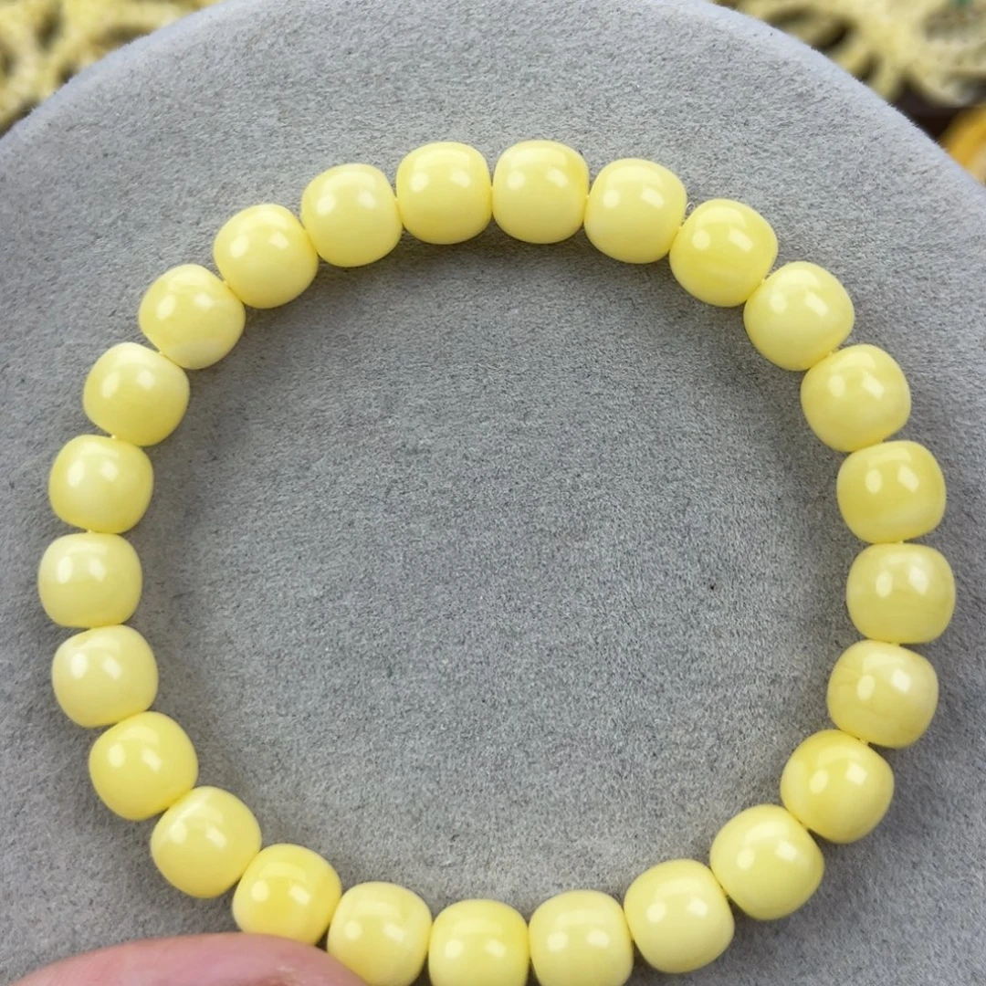 蜜蜡未镶嵌手链纯天然俄料奶白无纹极限弧高桩8.5*8