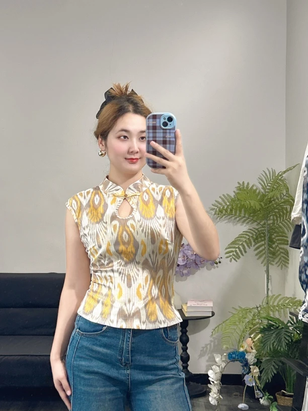 KDY·原创艾特莱斯重工提花短袖上衣夏季国风盘扣百搭气质衬衫