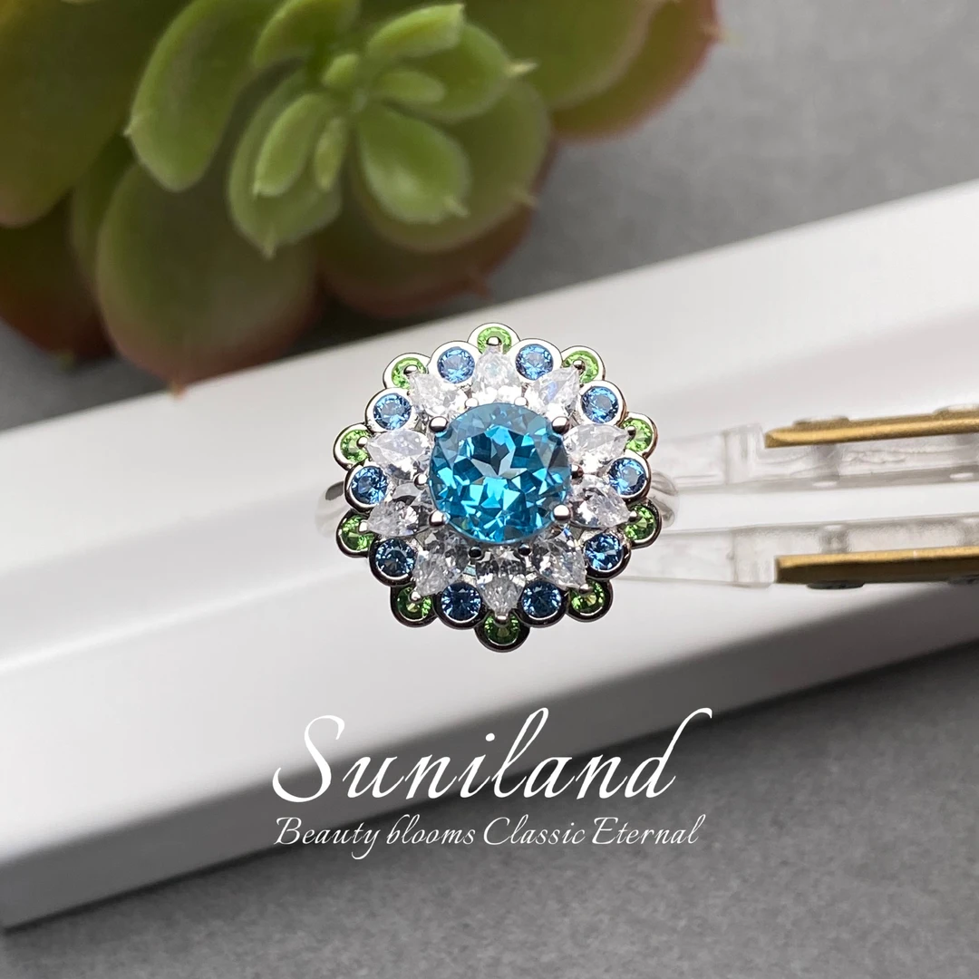 M245-主石1.4ct瑞士蓝托帕石S925银戒指