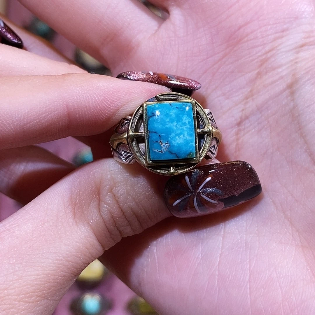 绿松石戒指银S925镶嵌戒指