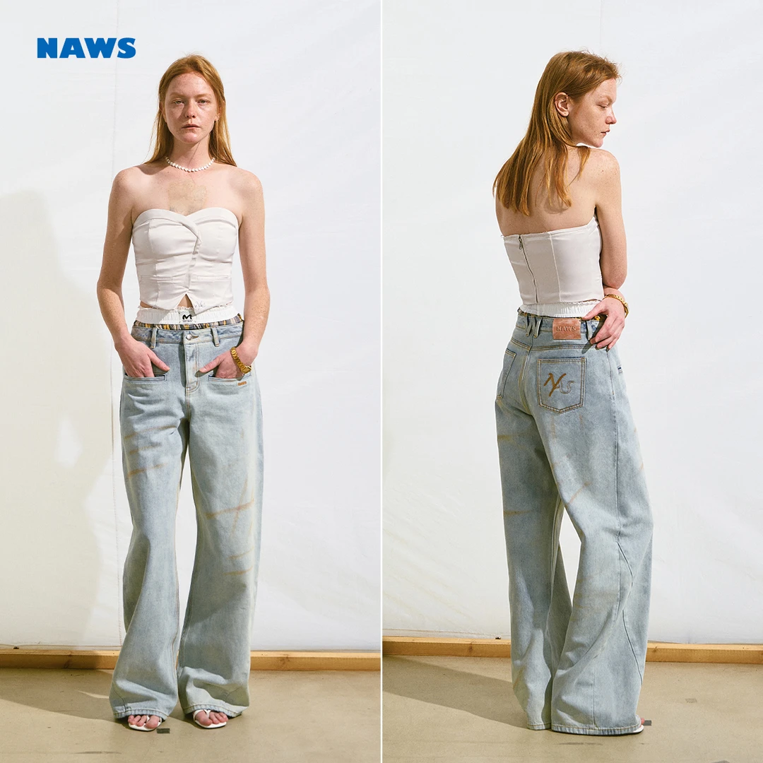 NAWS 贝壳抹胸 高弹缎面一字带下摆交叠开叉复古修身时髦胸衣背心