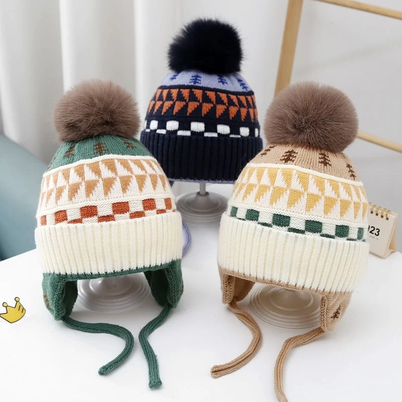 儿童帽子冬季护耳毛线帽加厚保暖防寒风男女宝宝护耳帽休闲套FTY