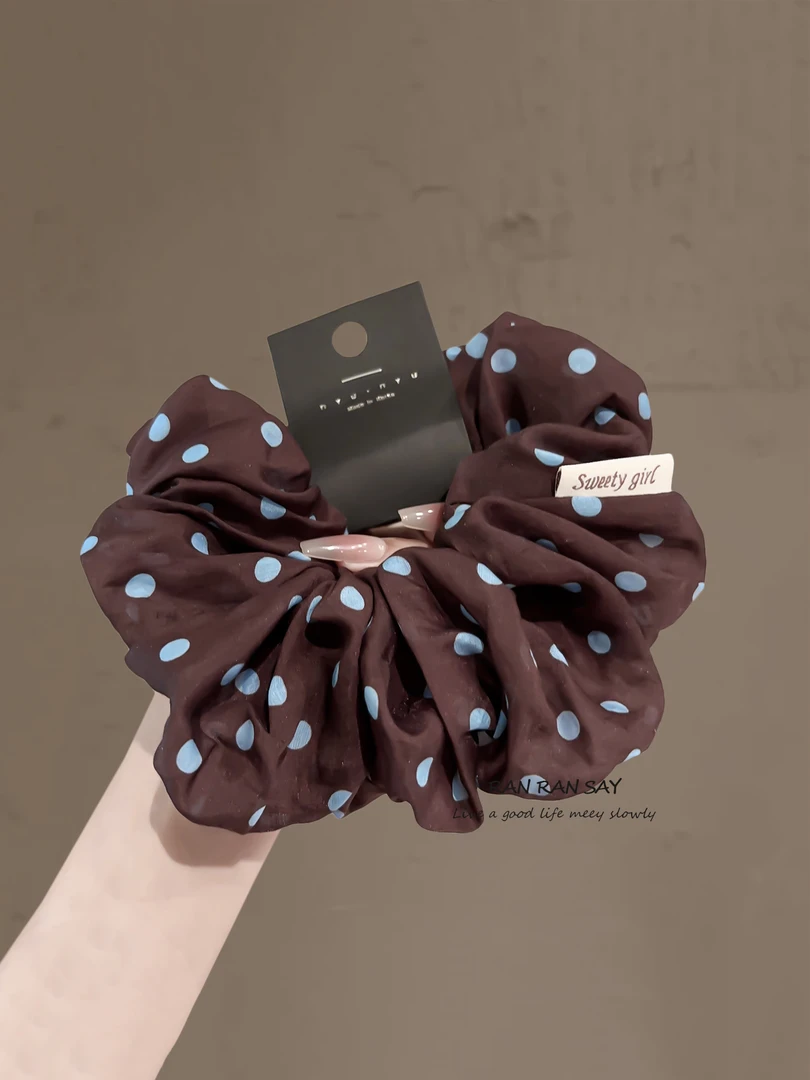 韩系复古波点咖色大肠发圈女新款高级感头绳后脑勺扎马尾皮筋发绳