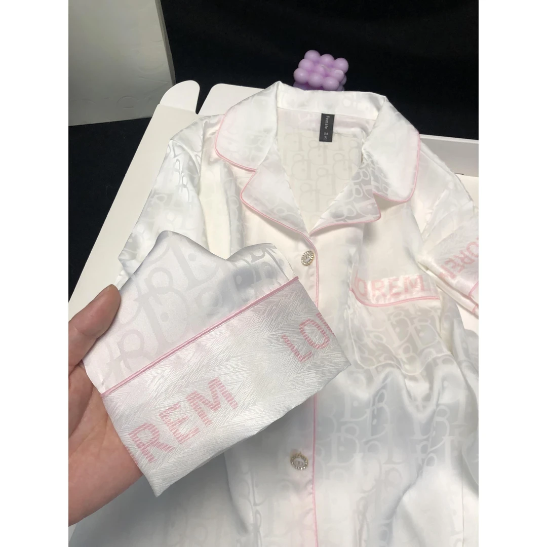 高级感月光白缎面冰丝睡衣套装女春夏季新款长裤大码家居服两件套