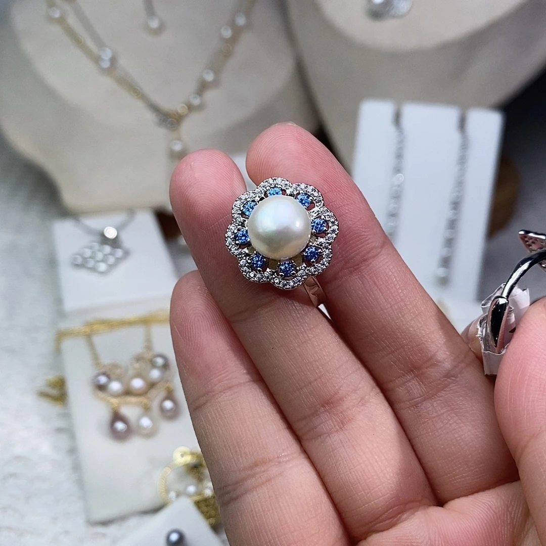 银S925镶嵌淡水珍珠耳饰