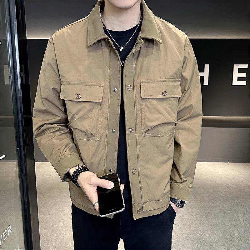 （九九）男士翻领夹克春季新品帅气工装外套潮百搭休闲秋冬上衣外套
