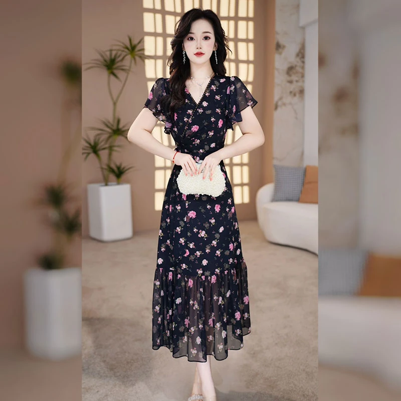 【千羽定制】法式碎花连衣裙女2025夏季今年流行减龄收腰显瘦裙子