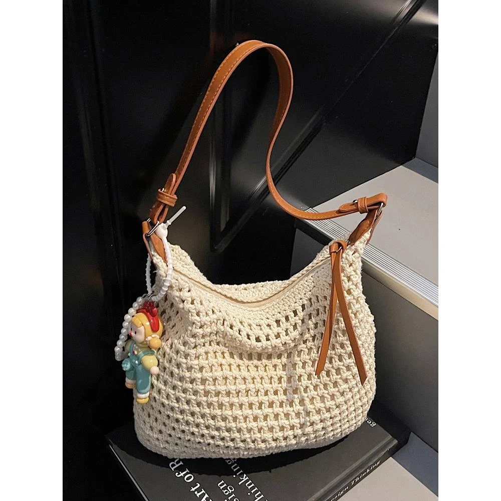 法式小众编织托特包女2025新款夏季海边休闲度假沙滩包单肩腋下包