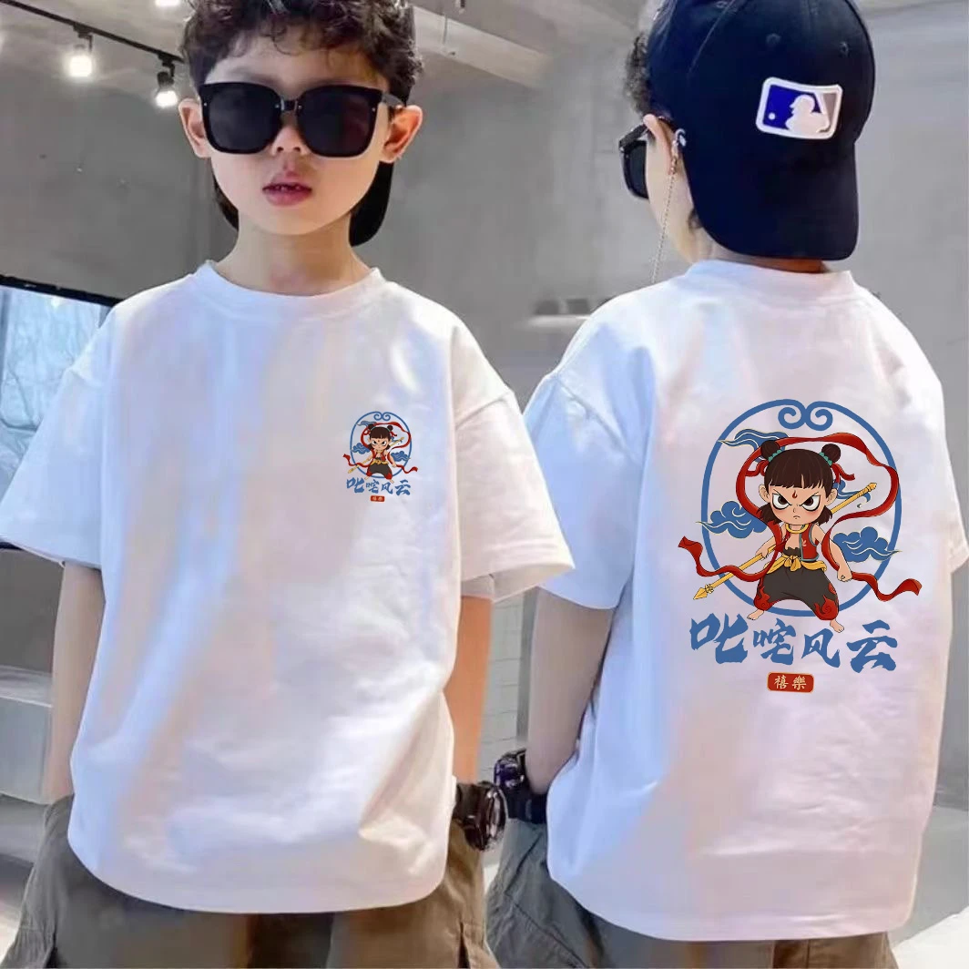 哪吒新款t恤2025男童纯棉短袖时尚百搭儿童夏装中大童宽松上衣潮