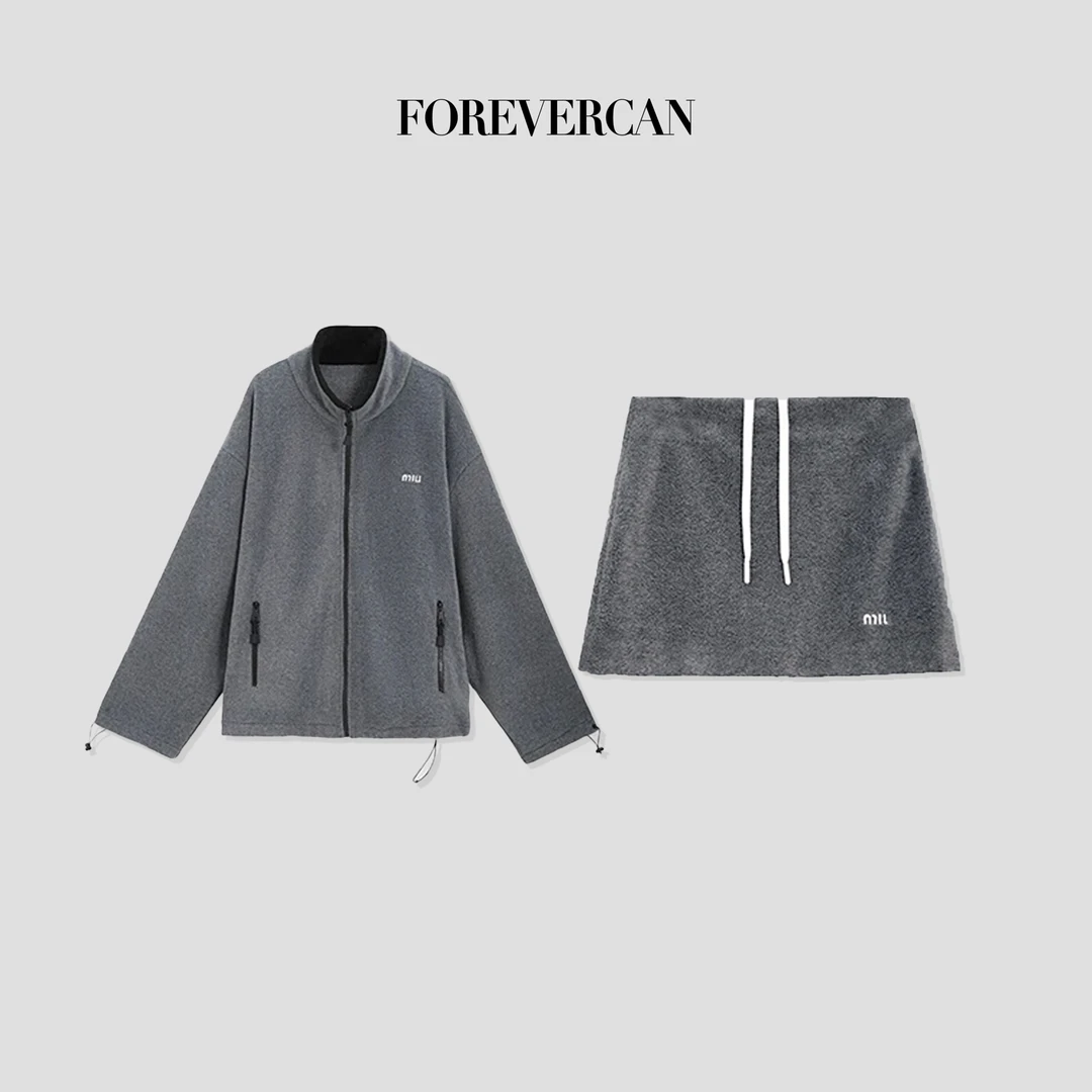 FOREVERCAN“布里斯班”慵懒风立领外套上衣SC22236+半裙SD22295