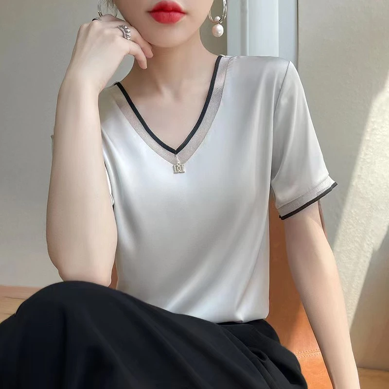 RY-A10网纱短袖T恤女款V领