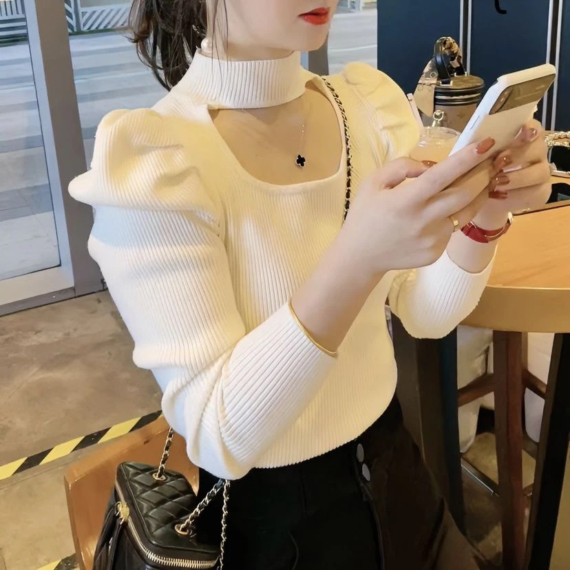 设计感小众高级挂脖毛衣女法式内搭打底衫针织上衣