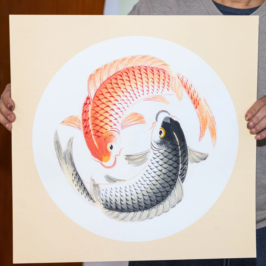 陈正保纯手绘国画鲤鱼 锦鲤图《太极》