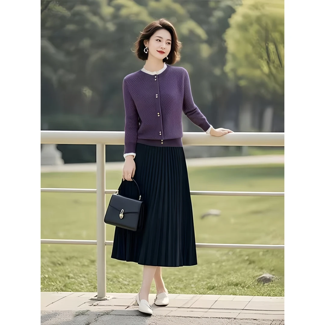 2025秋季新款假两件针织开衫半身裙两件套装