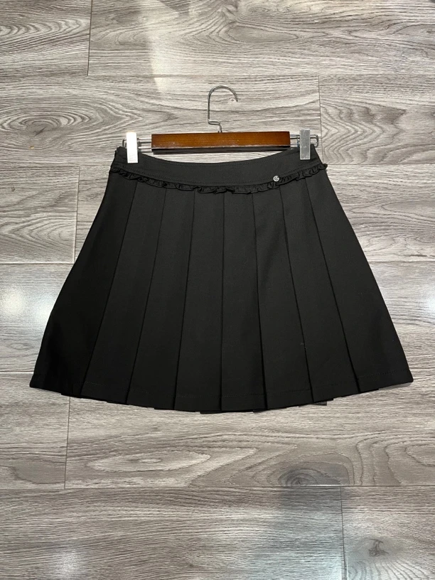 欧美尚时尚显瘦黑色百褶裙