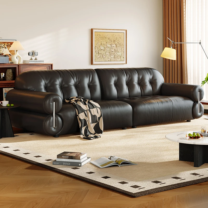 【达人专属】浪度黑糖真皮沙发客厅黑色复古中古风轻奢直排头层牛皮
