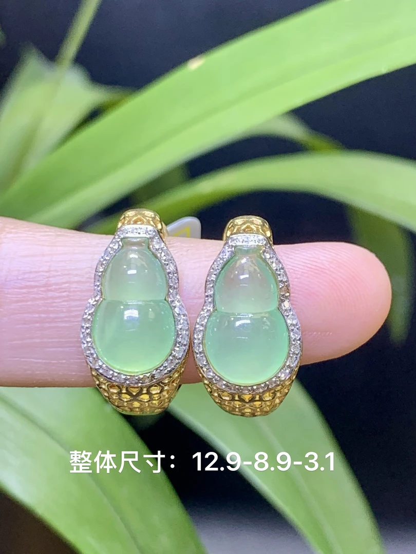 冰绿葫芦耳饰 天然翡翠A货LBY/4.15精致轻奢气质高冰满绿精美