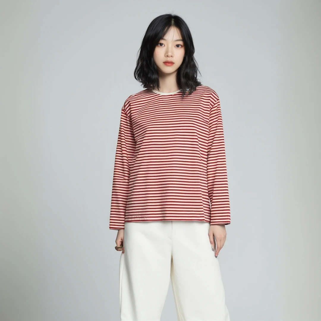 PIECES春款时尚长袖条纹打底衫（瑕疵款看好在拍NO退换）