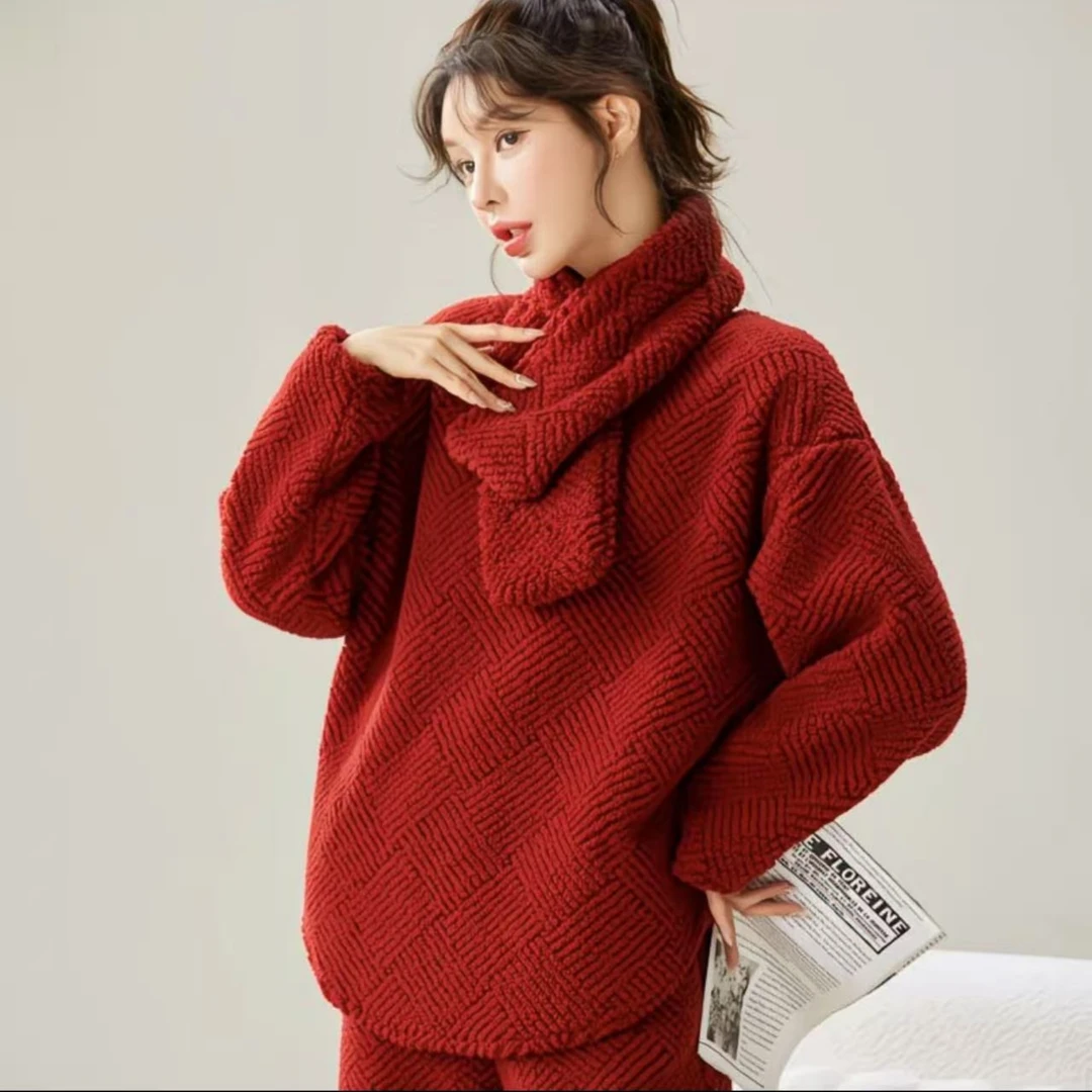 睡衣秋冬季韩版保暖加绒加厚宽松冬款家居服套装冬季XY305