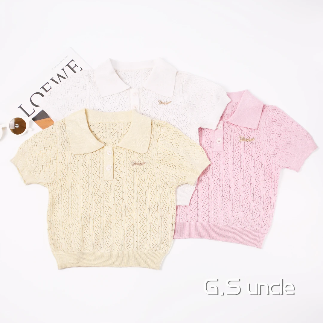 【浮云织梦】H25172女童纯色夏款两粒扣翻领上衣冰丝针织Polo衫