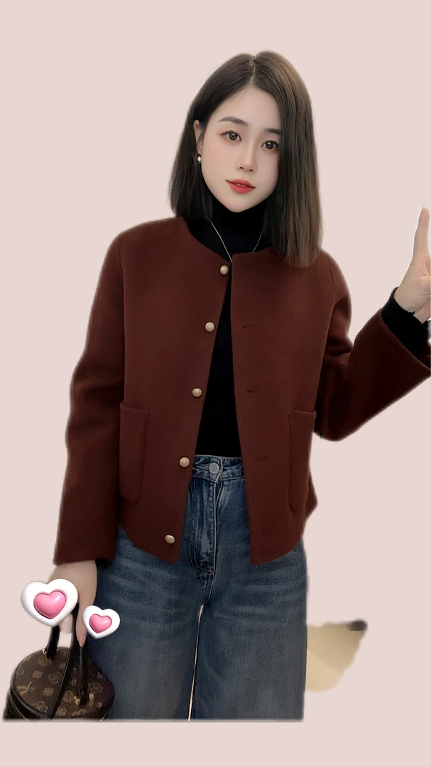 2025新款时尚高端气质双面羊绒大衣短款外套01新款小个子百搭宽松