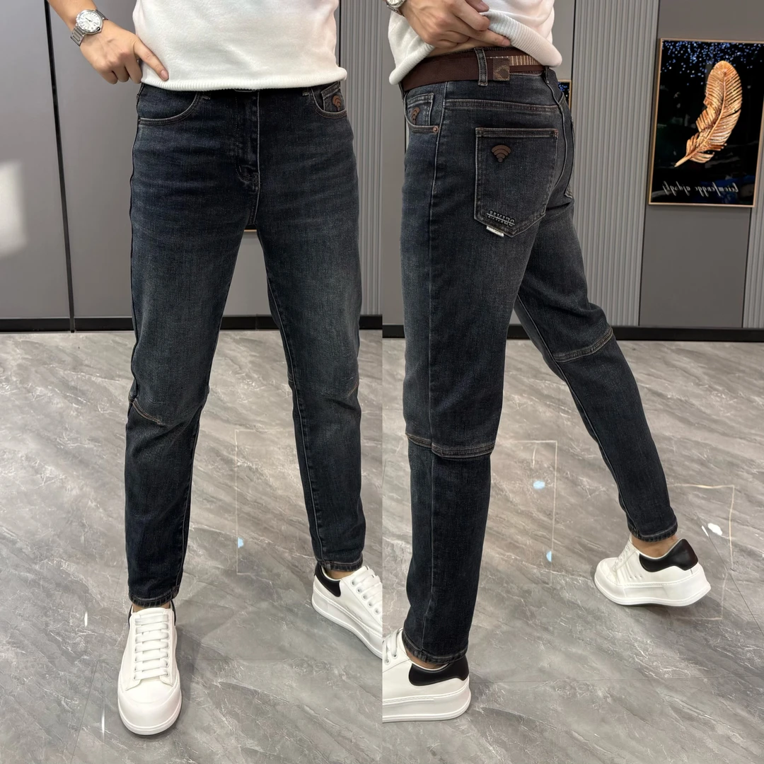 牛仔裤男款冬季新款小直筒裤男时尚拼接风男士牛仔裤冬季新款男裤
