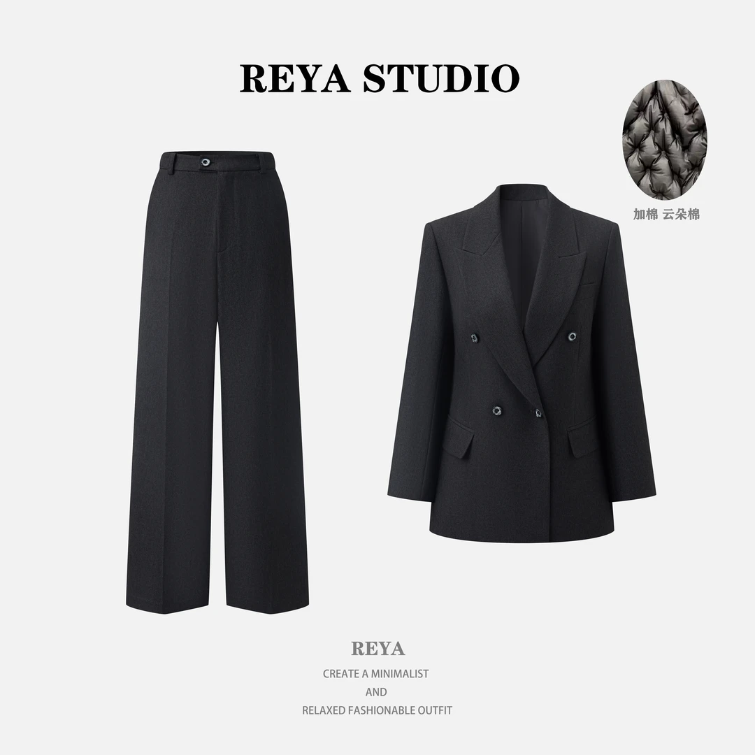 Reya【英伦旧事】加厚直筒西装女气质显瘦加棉两件套休闲通勤百搭