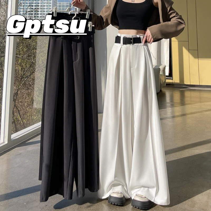 GPTSu高级感白色阔腿西装裤女春秋高腰显瘦宽松直筒垂感拖地裤裙