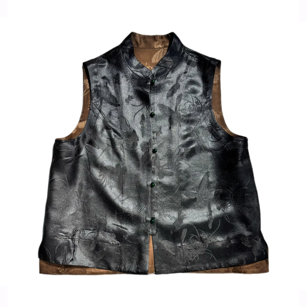 【蝶恋花】50姆米重磅皮子老油料香云纱马甲上衣时尚女士无袖立领