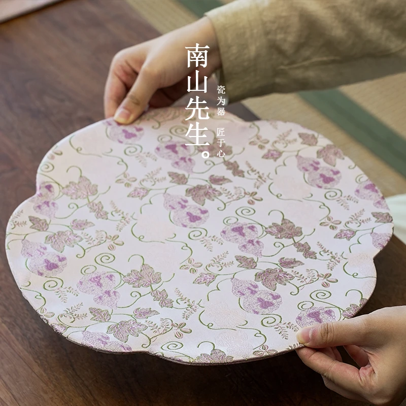 三物南山先生 福禄系列单品 家用中式长方形海棠茶席杯垫主人杯袋