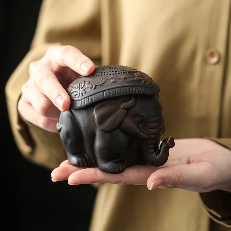 紫陶福象茶漏全陶瓷一体过滤组可养茶宠摆件多用途家用茶叶过滤网