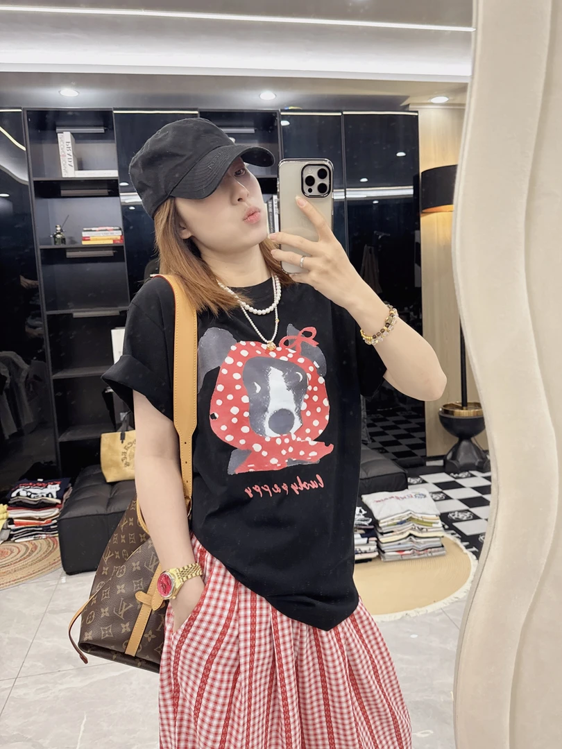 【小红帽】夏季ins宽松纯棉短袖t恤女2025新款印花卡通百搭Q0105