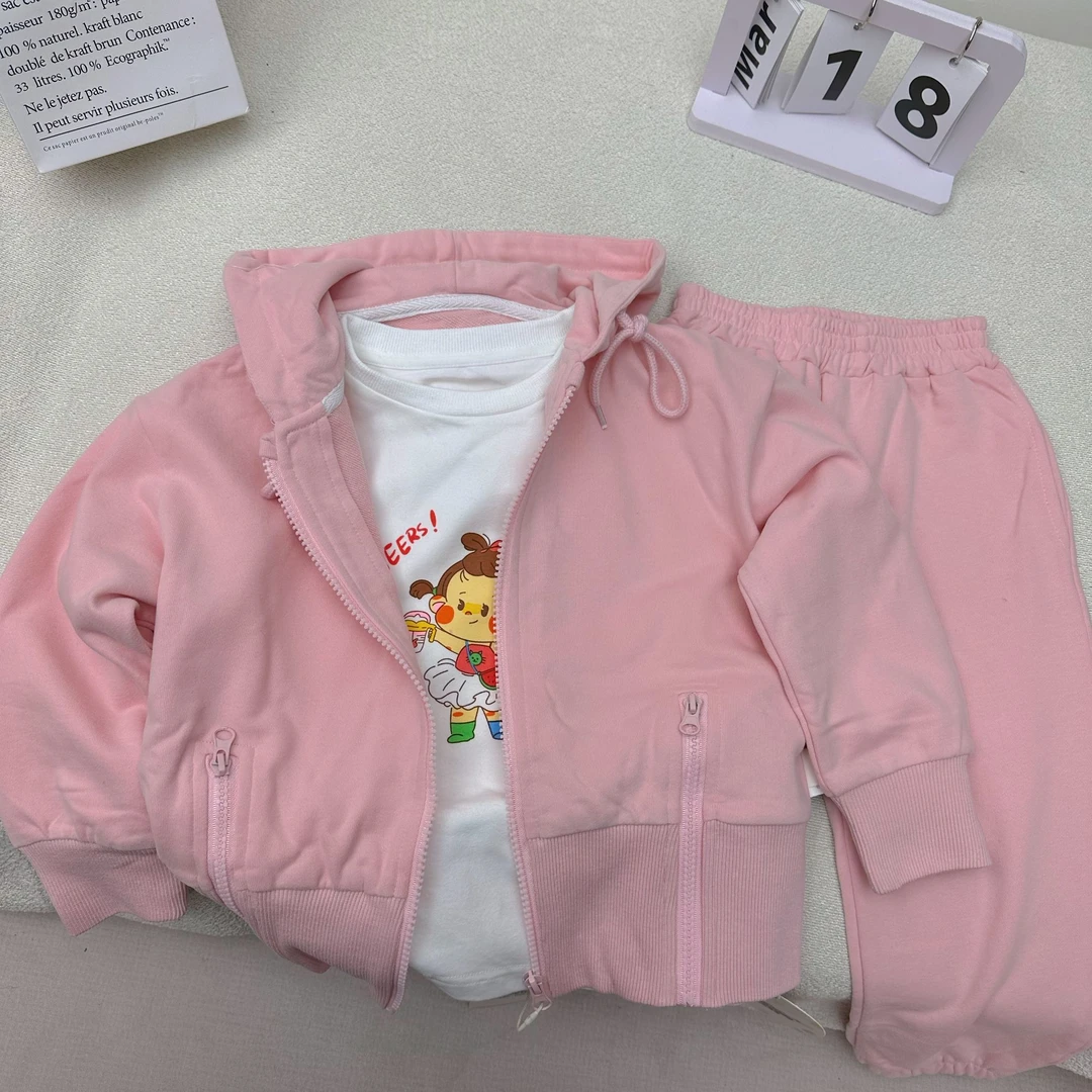 毛圈棉小女孩三件套春款