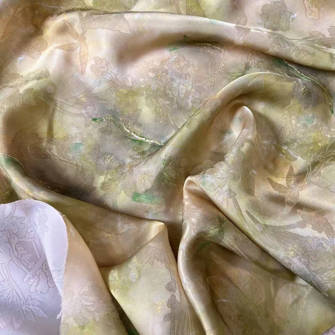 【绒兰】立体浮雕！浮光纱数码印花面料 03号 鎏金-绿