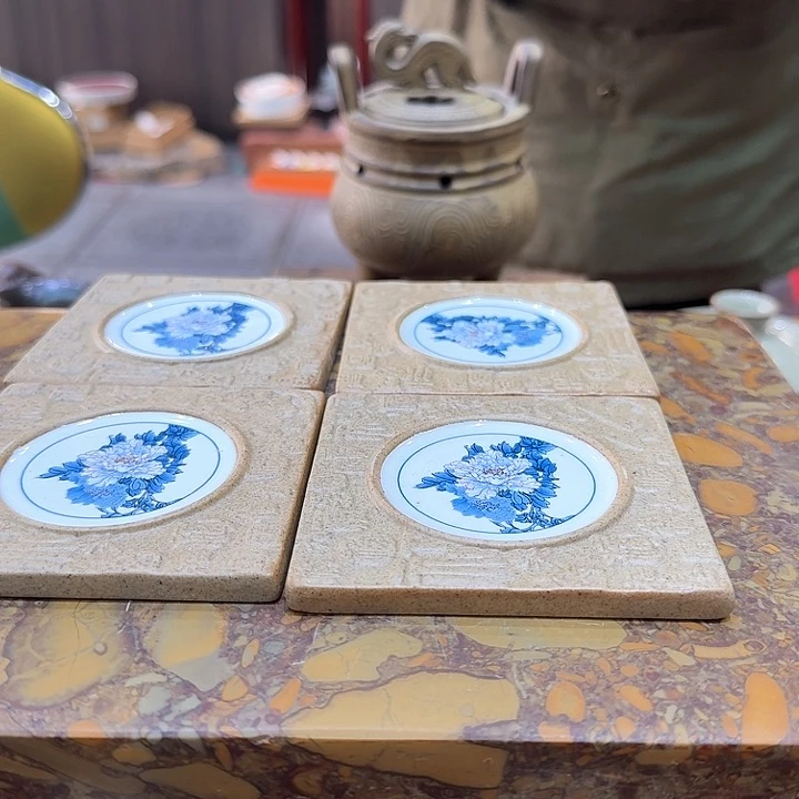 陶烧杯垫四个一组。。。品茗