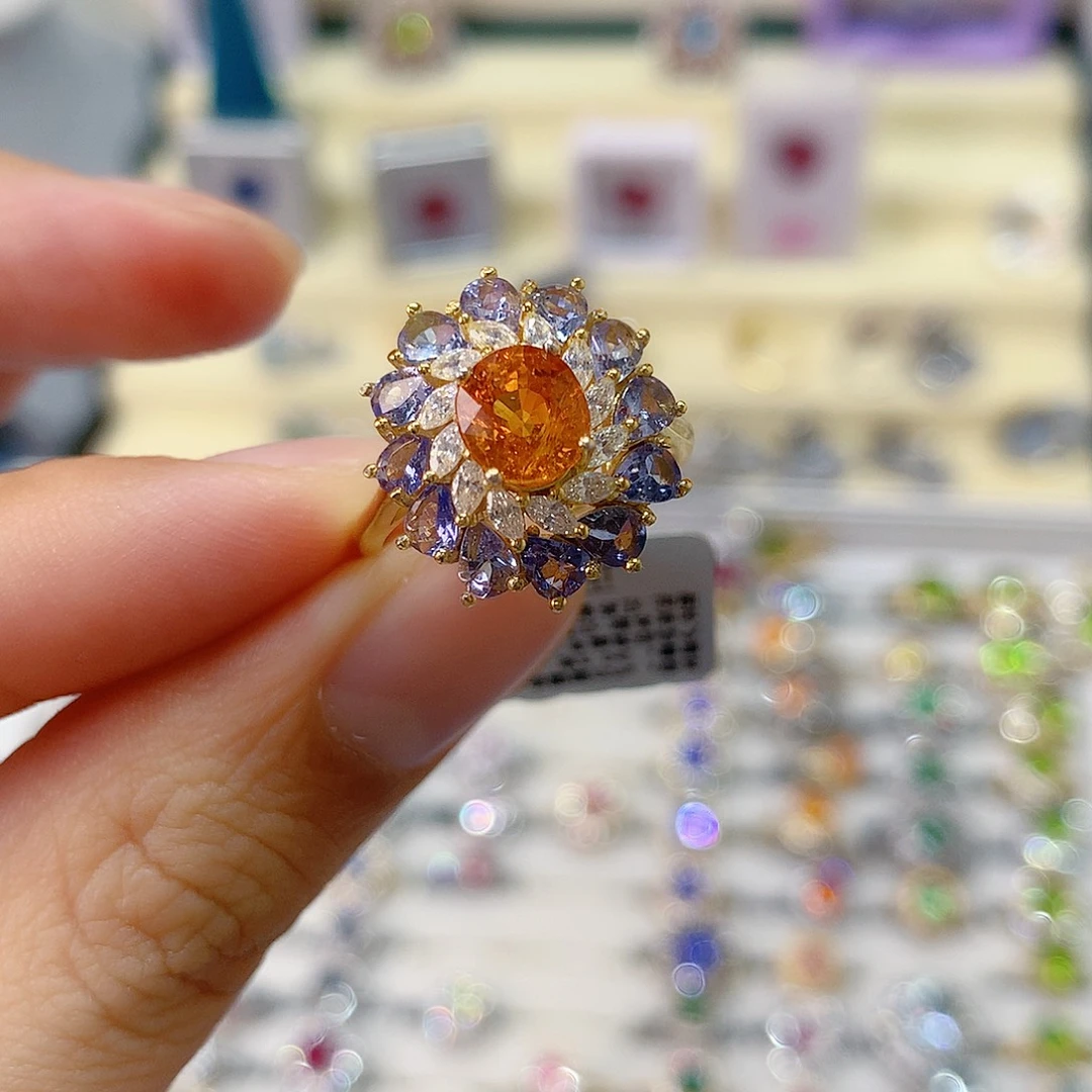 糖****戒指石榴石（芬达石）银S925镶嵌