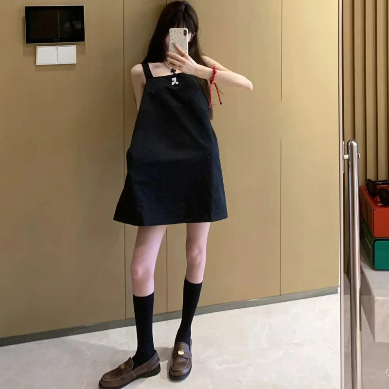 2025新款RR简约刺绣logo吊带连衣裙女纯色A字版背心裙