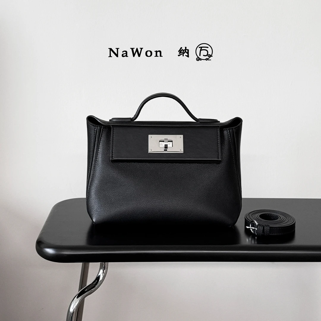 NaWon｜半手工2424mini耳朵包ev拼sw头层牛皮单肩斜挎手提包女