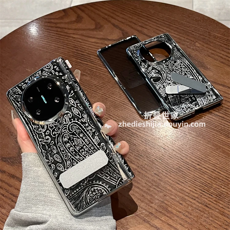 适用华为matex5手机壳matex6真皮巴洛克旋转支架全包铰链壳膜一体