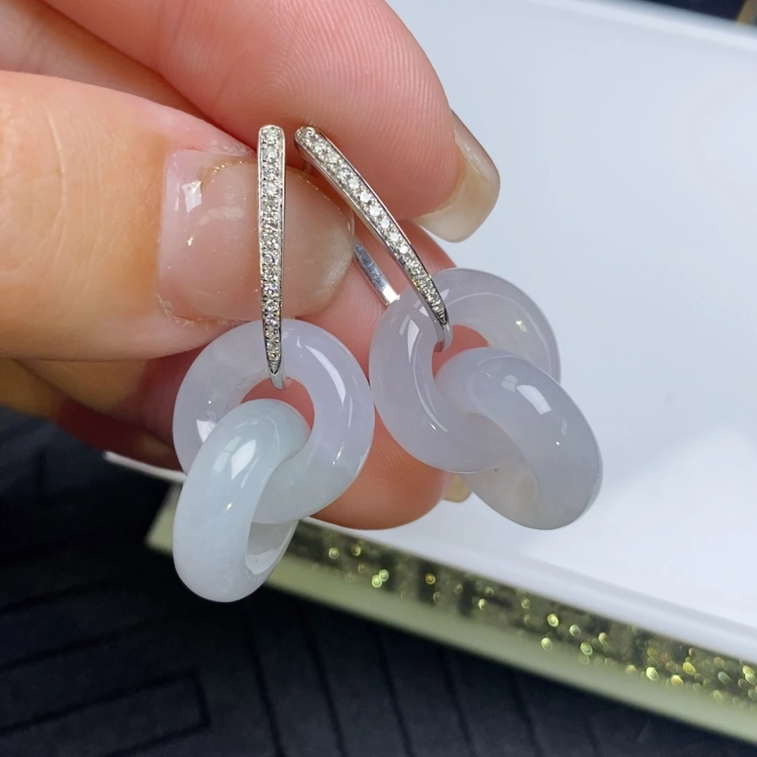 翡翠18K金镶嵌耳饰双环