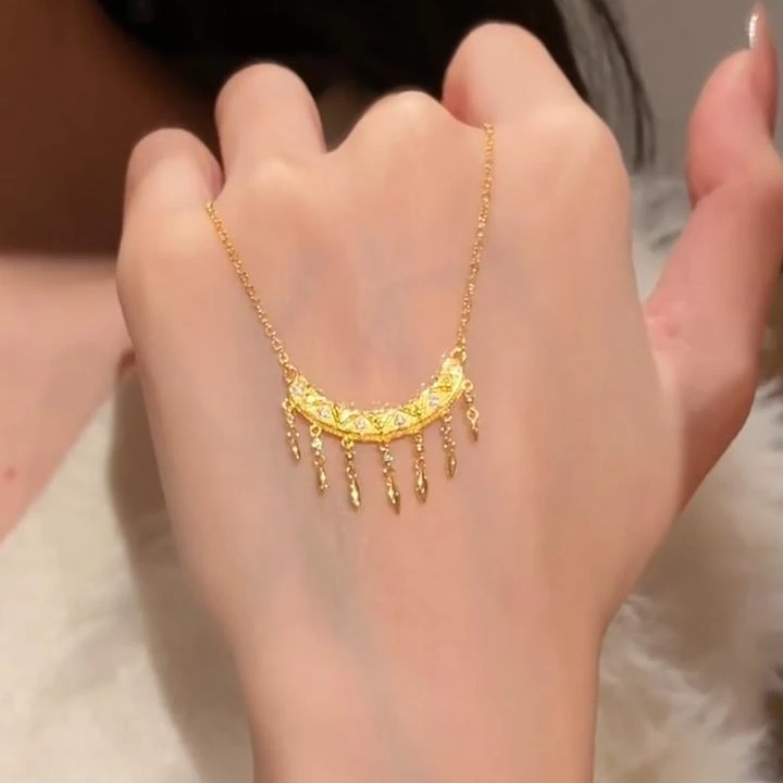 铜合金项链 项链大漠精灵异域公主流苏锁骨链独特精致高级颈链设