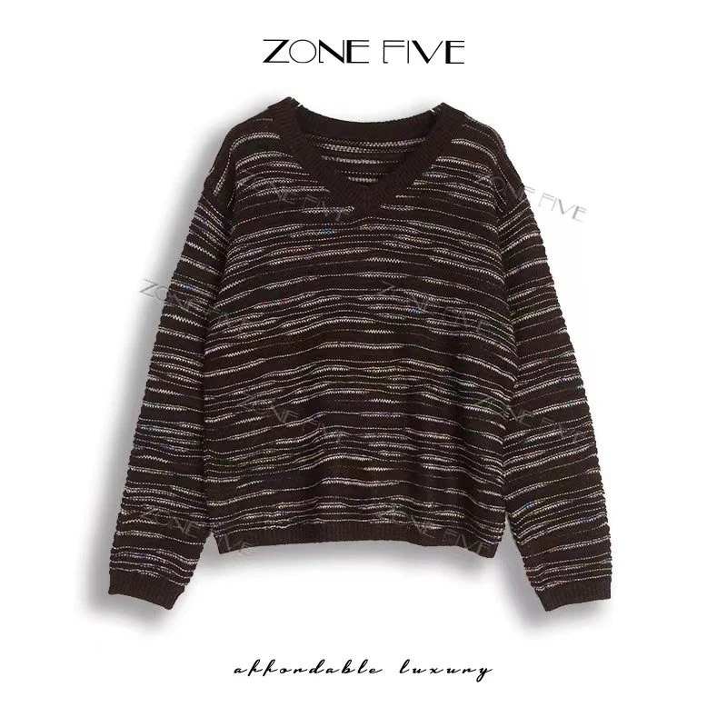 【zonefive】羊毛混纺彩纱秋冬针织衫长袖开衫气质百搭v领上衣