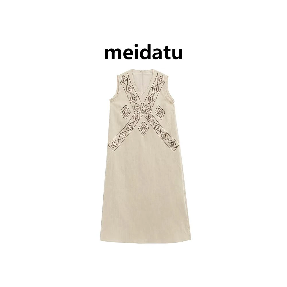 美哒兔（破价款）气质无袖v领连衣裙（小个子版）CK2195-6