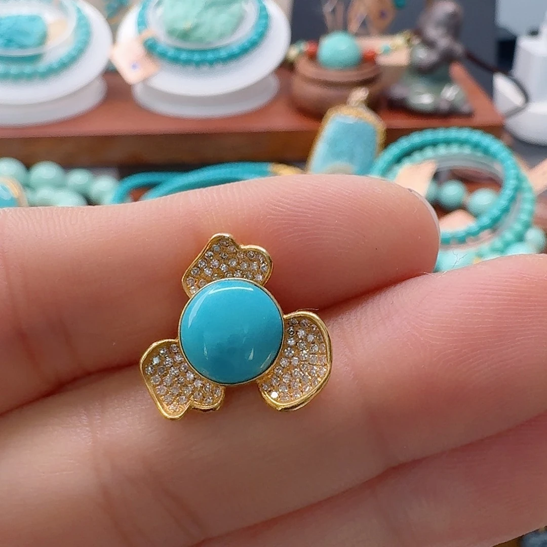 绿松石18K金镶嵌珠宝半成品