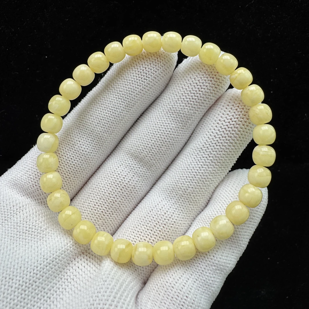 R3019天然蜜蜡制品 俄料花蜡单圈手串6x5.6mm4.3克抖音基地质检发