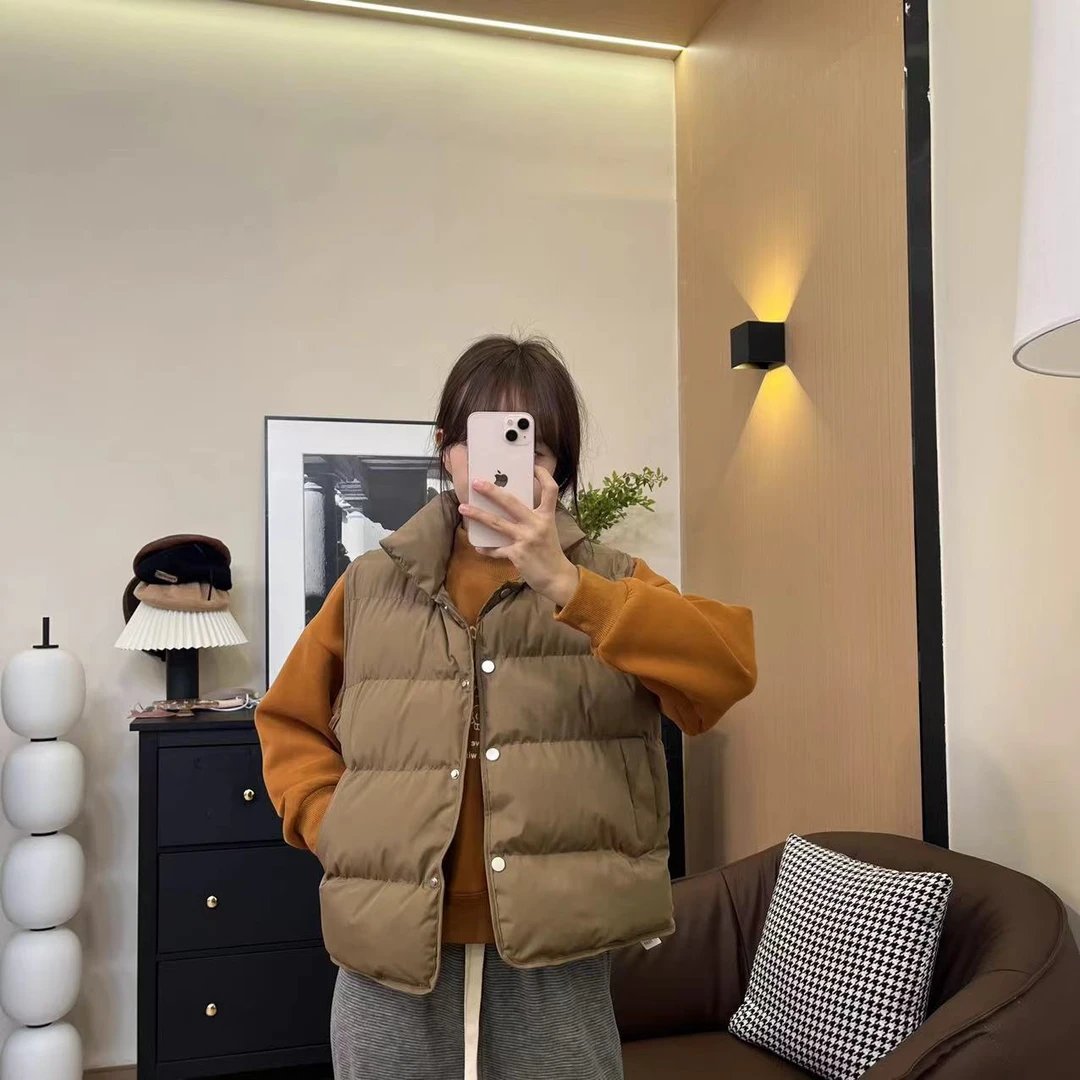 【现货】秋冬新款立领短款坎肩叠穿直筒显瘦保暖棉马甲-2563