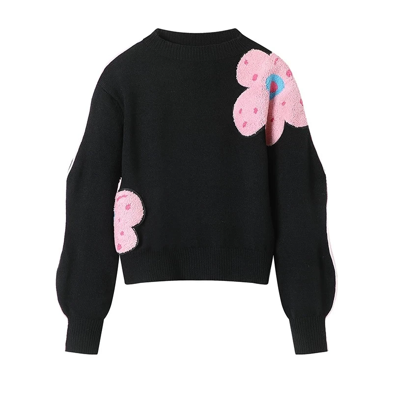 【桃花落】2024冬季新款针织衫圆领套头半高领宽松长袖毛衣A283